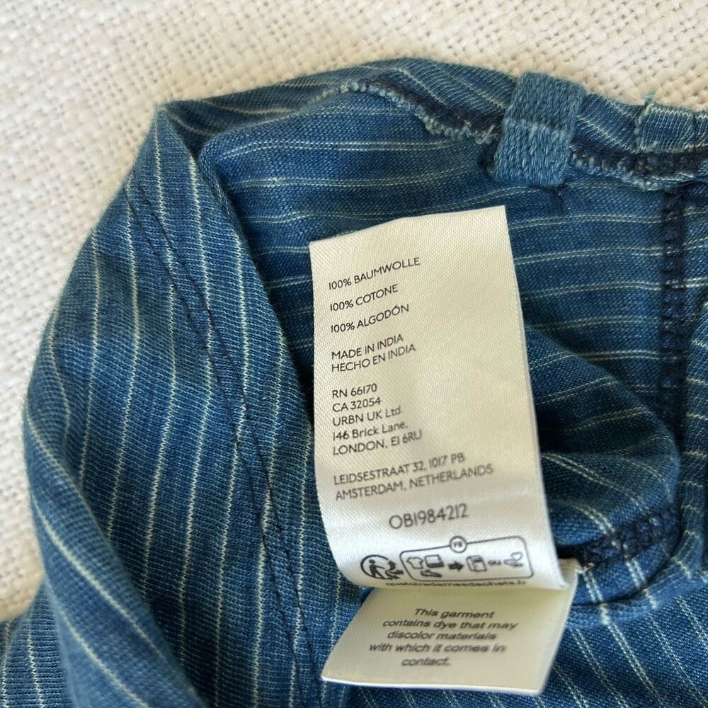 Free People We The Free Blue Long Sleeve Fitted Stripe Jersey Shirt Button Sz S - Picture 12 of 14